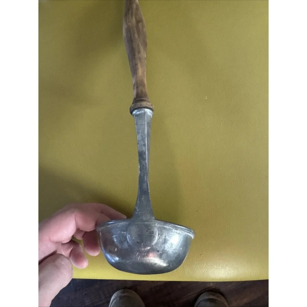 Antique Pewter Soup Ladle Hand Turned Wood Handle 12